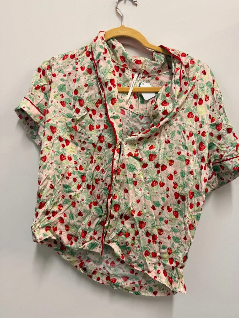 Anthropologie Cream Lounge Shorts with Red Strawberry Print